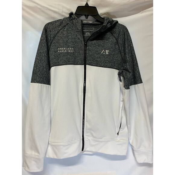 American Eagle Sweat Jacket with Hood Woman's Sz M White & Gray Zip Up - Picture 1 of 8